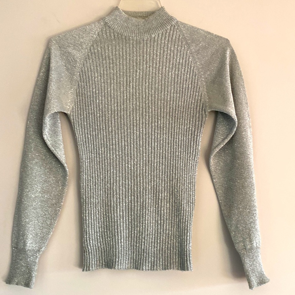 Vintage Ribbed Metallic Turtleneck Sweater